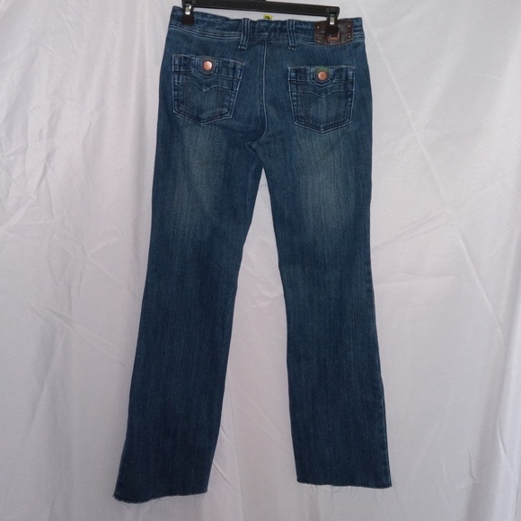 Dollhouse Boot Cut Blue Jeans Punk Metal Bar Hook And Eye Closure Raw Hem 5/6 - Picture 8 of 15